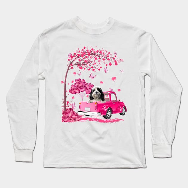 Valentine's Day Love Pickup Truck Tibetan Terrier Long Sleeve T-Shirt by SuperMama1650